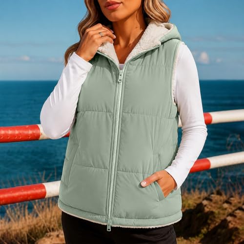 Puffer Vest Women Hooded Fleece Quilted Sleeveless Jacket Warm Fall Winter - image 3