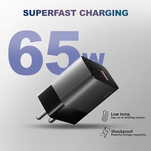 Image of AILKIN 65W GAN Charger PD Type C & USB Fast Adapter with Multi Port Charging GaN Technology for iPhone 16 /16 Plus /16 Pro /16 Pro Max,iPhone 15 /14 /13 /12 Series, Samsung and Other Devices (Black)
