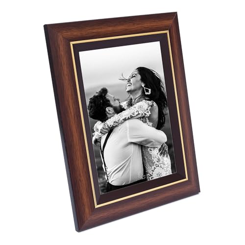 Image of GOLDEN PEACOCK Set of 2 5x7 Inch Photo Frames - Brown & Gold Finish | Elegant Tabletop & Wall Hanging Picture Frames for Home Decor, Office & Gifting