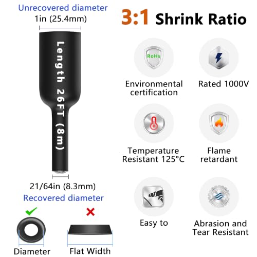 Image of 1 inch Heat Shrink Tubing, 26 Ft 3:1 Ratio Adhesive Lined Heat Shrink Tube Roll, Marine Grade Waterproof Shrink Tubing for Automotive and Electrical Industrial Black