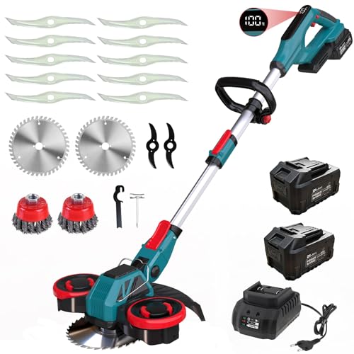 Akku Rasentrimmer für Makita Akkus 3-in-1 kantenschneider & Rasentrimmer mit Unkrautbürste Rasenkantenschneider Freischneider Akku Motorsense Akku - Inkl. 2 X 21V 4.0Ah Batterie & Ladegerät