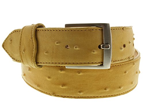 El Presidente Mens Buttercup Ostrich Quill Print Leather Western Cowboy Belt Silver Buckle