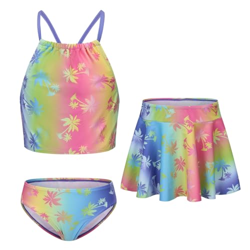 Image of Girls 3 Piece Swimsuits for Teen Girls Bikini Set with Skirt Hawaiian Bathing Suits Beach Swimwear 3-16 Years