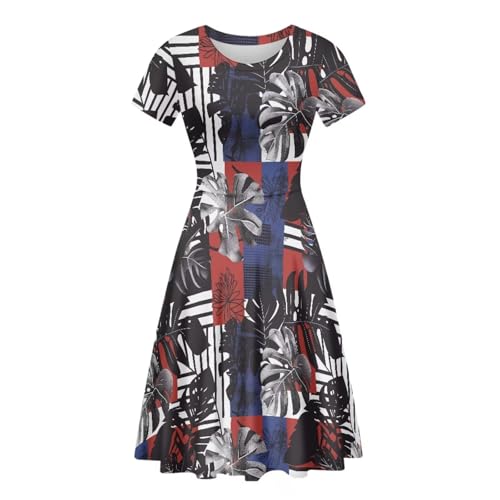 Image of HUGS IDEA Womens Puffy Swing Midi Dress Round Neck Short Sleeve Party A-Line Dresses
