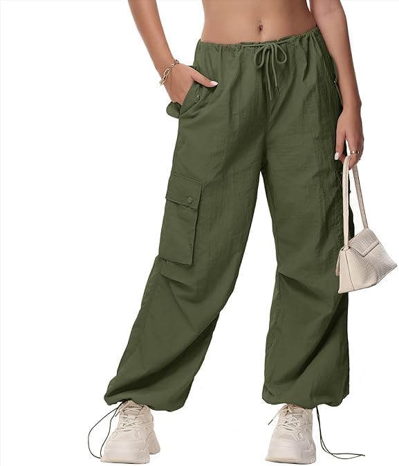 American Trends Parachute Pants for Women Cargo Pants Women Baggy Y2K Pants Drawstring Elastic Waist Sweatpants - Image 3