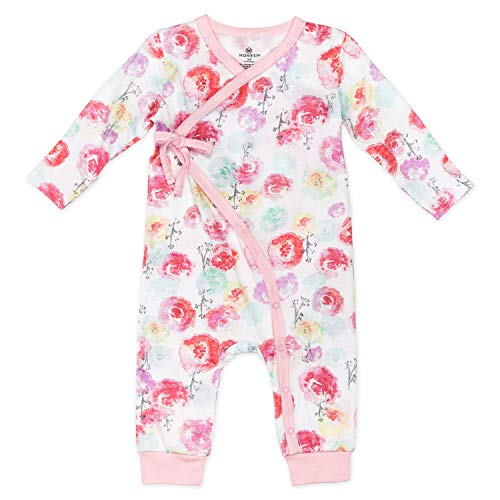 HonestBaby Organic Cotton Kimono Coverall, Rose Blossom, Newborn