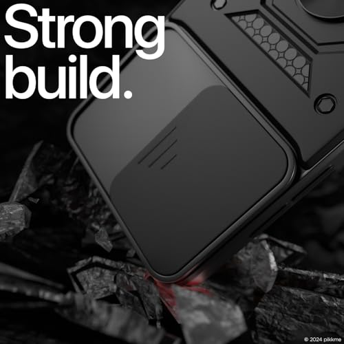 Image of Outlouders Back Cover for Samsung Galaxy M35 5G | D10 Tough Armor 360 Protection Case with Sliding Camera Shield & Ring Holder Stand Bumper Case (Black)