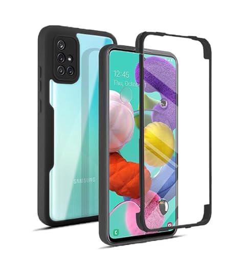 Orgsty Funda para Samsung Galaxy A71, Transparente Carcasa con Protector Pantalla Integrado y Protección de Cámara 360 Grados Antigolpes Suave Silicona TPU Carcasa, Negro