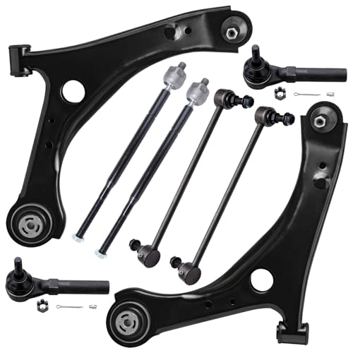 Image of Detroit Axle - Front End 8pc Suspension Kit for 2008-2010 Dodge Grand Caravan Chrysler Town & Country, 2009-2011 VW Routan, 2 Lower Control Arms 2 Sway Bar Links 4 Tie Rod Ends Replacement