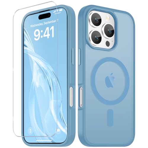 Image of YENAPOON for iPhone 16 Pro Case, Matte Magnetic Phone Cover [with 1 Screen Protector] [Support for MagSafe] [Shockproof Military Grade Protection] Translucent Frosted Back, Lavender Purple