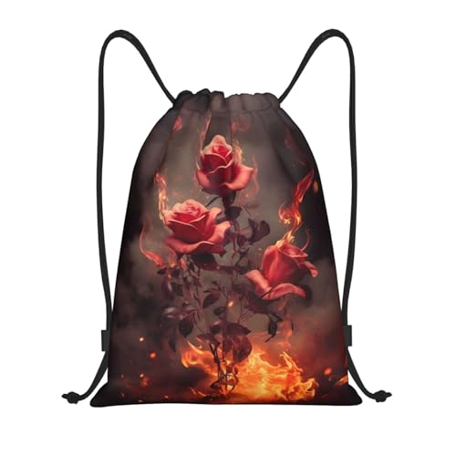 Drawstring Bag Lightweight Small Gym Bag for Women Flowers Burning Soccer Backpack for Sports Travel