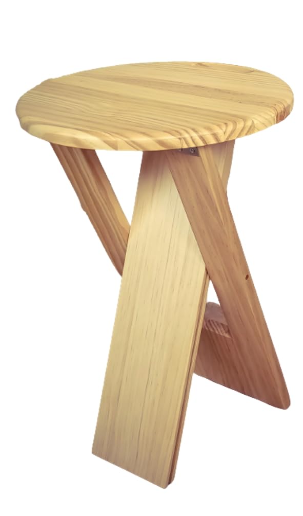 Taburete - banqueta plegable de madera maciza. Redondo, ligero y resistente. 45x30x30cm abierto y 71x30x4cm plegado (Nogal, 1 unidad)