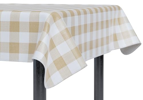 sorfey tablecloth - vinyl with flannel back, 60"x120" rectangle, water proof, easy to clean, checked beige design