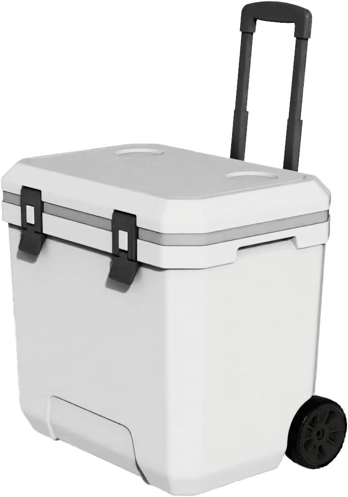 MandKreator 38QT Portable Wheeled Cooler with Retractable Handle, Ultra-Light Ice Chest with Cup Holders, Drink Cooler with Long Ice Retention for Camping, Beach, Party, Picnic, Tailgate