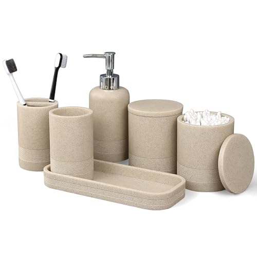 LIN CHUAN 6-Piece Bathroom Accessories Set Bathroom Organizer Beige