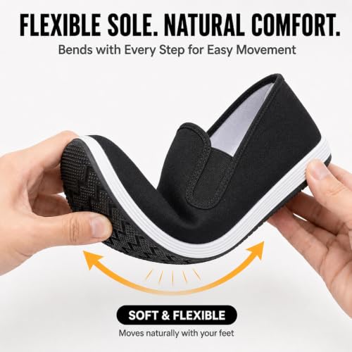 Image of Kung Fu Shoes for Men and Women, Tai Chi Martial Arts Canvas Slip-On Shoes Traditional Chinese Old Beijing Style with Flexible Textured Rubber Sole for Training, Walking and Everyday Wear