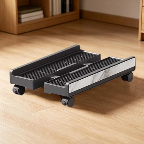 Soporte para Torre de PC con Ruedas Giratorias, Carrito Móvil para CPU con Diseño Elevado y Guardarrails, Ideal para Salas de Juego, Estudio o Hogar, Grano de Mármol Negro miniatura 2