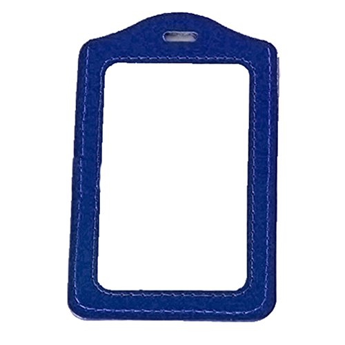 ID Card Name Badge Holder Faux Leather Frame Clear Case Cover with Retractable Lanyard for Office Company Employee School Student Bus Pass ID Card (Blue)