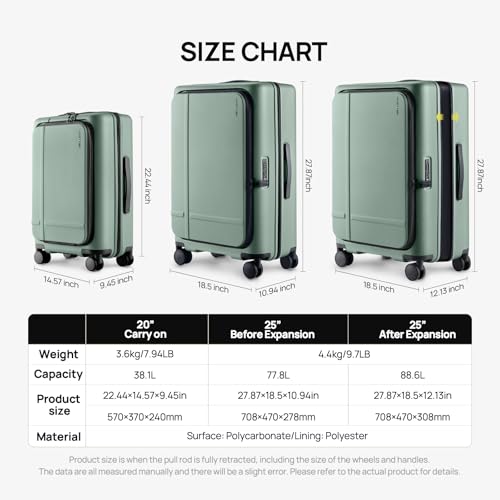 Image of NINETYGO Medium Checked Luggage 25 Inch, Flat Top Opening Check In Luggage with Cup Holder, Expandable, Lightweight PC Hard Shell, TSA Lock, 360 Spinner Wheels (Creamy Matcha Tea)