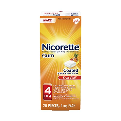 Nicorette 4 mg Nicotine Gum to Quit Smoking - Fruit Chill Flavored Stop Smoking Aid, 20 Count