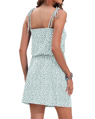 Image of AUSELILY Womens Summer Dresses Sleeveless Spaghetti Strap Beach Cover up Drawstring Waist Mini Short Dress with Pockets