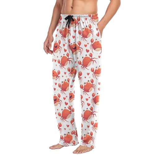 Men's Pajama Pants Cute Red Crabs Hearts Pajama Pants for Men PJs Bottoms Drawstring Pockets Sleep Lounge Pants S4