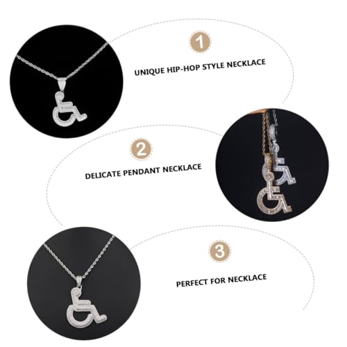 Pendentif de fauteuil roulant serti de zircon éclatant finition argentée