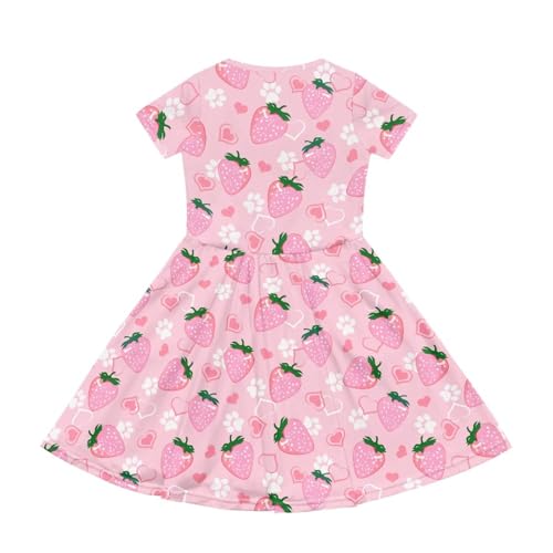 Image of Girls Dress with Pockets Basic Short Sleeve High Waist Swing Skater Dress School Party Dress for Kids