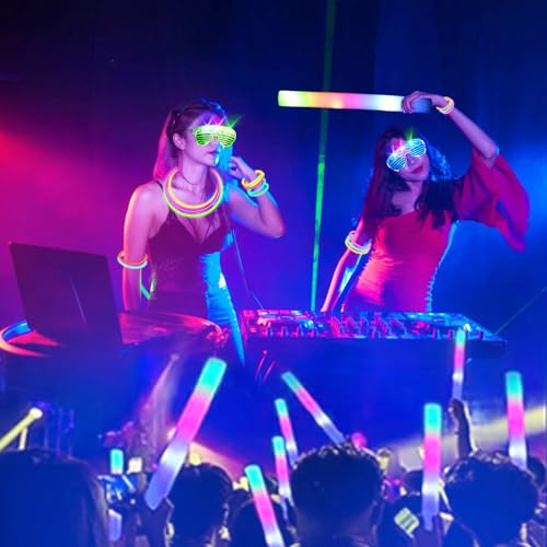 SHQDD 136PCS Glow in the Dark Party Supplies, 18 PCS Foam Glow Sticks, 18 PCS LED Glasses and 100PCS Glow Sticks Bracelets,Neon Party Favors for Glow Party, Wedding, Concert,Raves and Birthday - Image 3