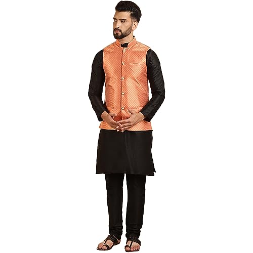 Image of SOJANYA (Since 1958 Men's Silk Blend Kurta Pyjama & Self Design Nehru Jacket Combo