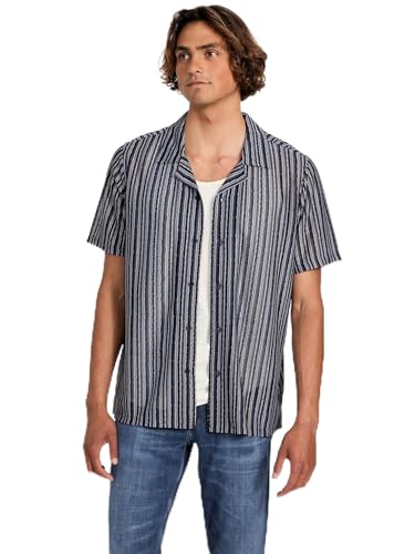 GUESS Men's Short Sleeve Wyatt Stripe Resort Shirt