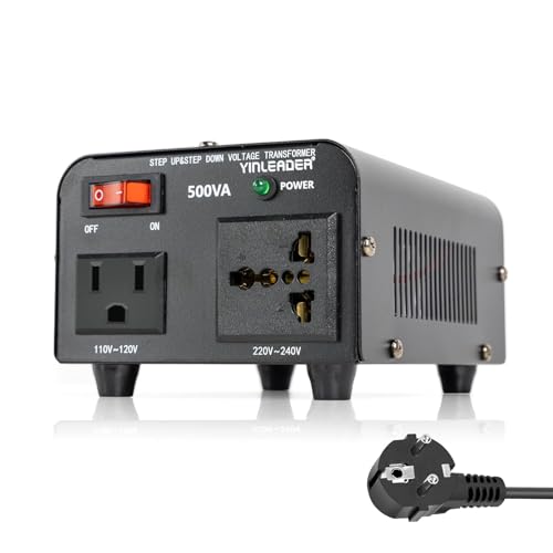 Yinleader Convertidor de Voltaje - Salida 110/220 Voltios CA - Transformador de Núcleo Toroidal EEUU de 500VA - 110V 220V 500W