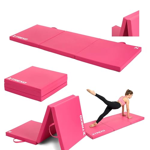 XTREXO Leicht faltbare und stoßdämpfende – Turnmatte – Kunstleder mit PE-Schaumstoff – 180 x 60 x 5 cm, Rosa – Für Gymnastik, Yoga und Camping
