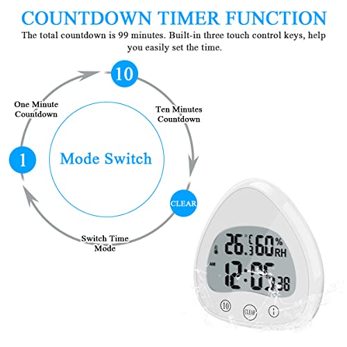 Coikes Digital Bathroom Clock Waterproof Shower Clock Timer LCD / Temperature Humidity Kitchen Clock Timer Visual Countdown Timer Wall Clock with Suction Cup Hanging Hole Stand - Image 3