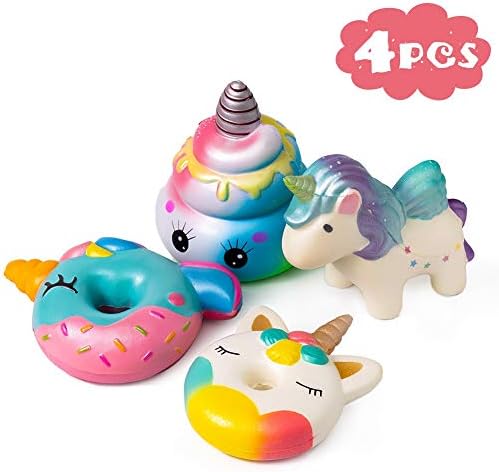 SYYISA Jumbo Squishies Slow Rising [4-Pack]: Unicorn Poo, Unicorn Horse, Unicorn Donut and Unicorn Donut with Rainbow Kawaii Soft Funny Squishy Toys - Squishys are Great Sensory Toys for Kids! Comes i