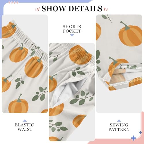 Boys' Pants Orange Pumpkins Green Leaves Long Bottoms Jogger Pants Elastic Waist Trousers with Pockets S-XL4