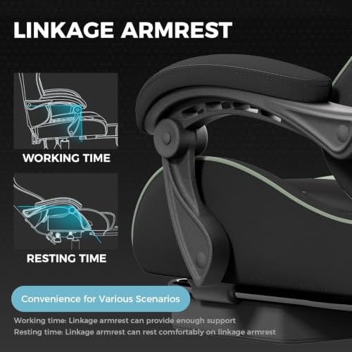 Image of GTPLAYER Gaming Chair, Computer Chair with Footrest and Lumbar Support, Height Adjustable Game Chair with 360-Swivel Seat and Headrest and for Office or Gaming (Green, Fabric)