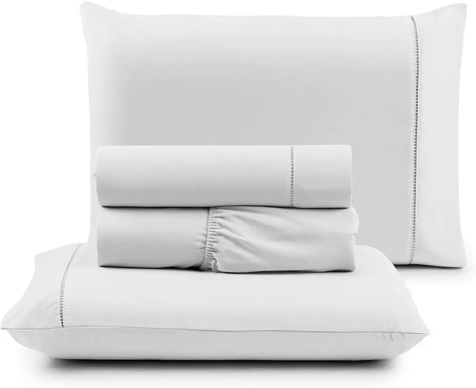 Jogo de Cama Casal Percal 400 Fios Ponto Palito 04 Peças, Antiácaro, Anti-pilling com Toque Macio - Branco