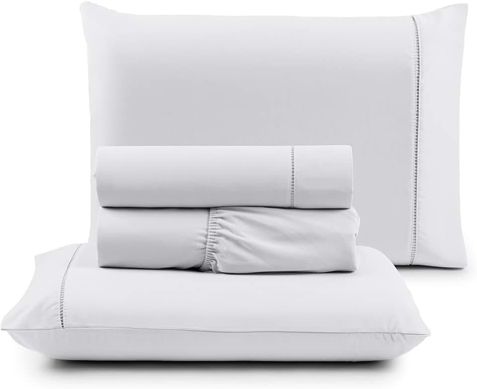 Jogo de Cama Casal Percal 400 Fios Ponto Palito 04 Peças, Antiácaro, Anti-pilling com Toque Macio - Branco