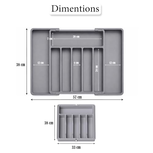 Image of mechdel Drawer Organizer, Expandable BPA Free Utensil Tray for Kitchen, Adjustable Flatware and Cutlery Holder for Spoons Forks Knives, Plastic Kitchen Organizers and Storage (GREY, 8-Slots)