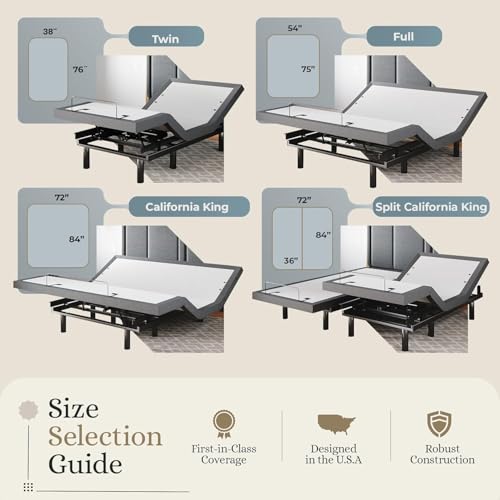 Image of Sven & Son Classic Adjustable Bed Base, Head and Foot Lift, Massage, Under-Bed Lights, USB, Memory, Zero Gravity Smart Frame - Split California King