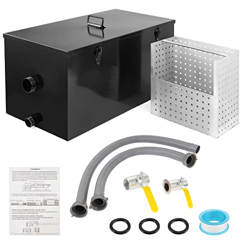 Beamnova 25Lbs Commercial Grease Trap Carbon Steel Black Grease Interceptor For Restaurant Kitchen Home Under Sink, Side Inlet #TOP5