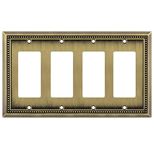 Image of Henne Bery Sunken Pearls Heavy Duty Decorative Wall Plate Switch Plate Outlet Cover (Quad Decorator, Antique Brass)