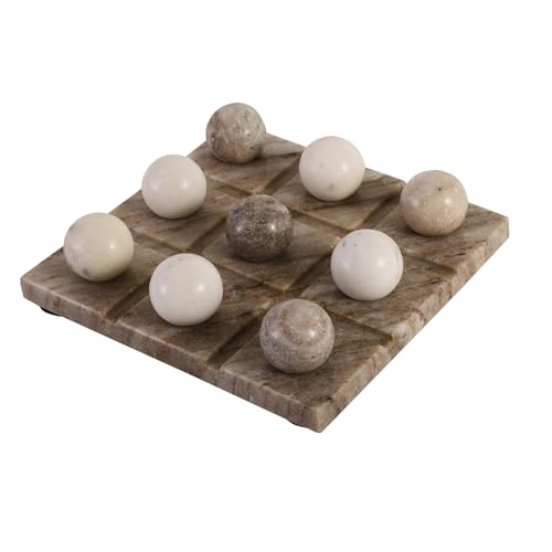 Image of NikkisPride Handmade Marble Tic Tac Toe Board Game with X O Theme Elegant White & Black Marble Accent, Perfect Diwali & Christmas Gift, Unique Gift for Students and Home Decor