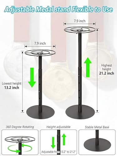 Image of Rotatable Medal Hangers Display - Tabletop Metal Medal Holder Rack with Adjustable Height, Holds 45+ Medals, Perfect for Athletes, Runners, Gymnastics, Adults, and Fitness Enthusiasts