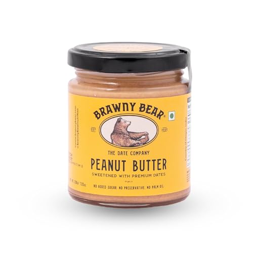 Brawny Bear Peanut Butter, 100% Natural Sweetened with Dates, Smooth Healthy Nut Butter with No Added Sugar and Preservatives, Low Gl, Vegan, High in 
