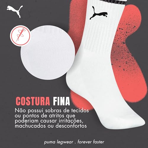 PUMA Kit 4 Pares Meia Cano Alto Longo Esportiva Sola Atoalhada Algodão, 2 Branco - 2 Preto, 39-43