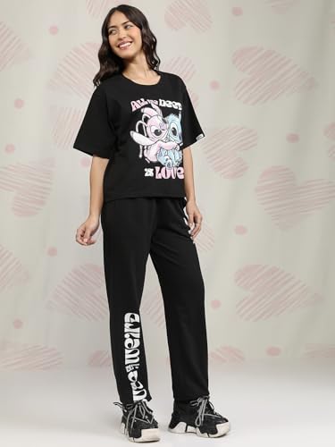 Image of Tokyo Talkies Women's Short Sleeves Round Neck Printed Co-Ords | Mickey Mouse Print | Stylish Co-Ords | Casual Co-Ords