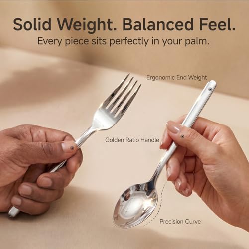 Image of KINGSTONE 48-Piece Silverware Set with Steak Knives, Flatware Set for 8, 18 /10 Stainless Steel Tableware Cutlery Set for Home Restaurant, Mirror Finish,Modern Design