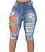 Universalgoods Womens Casual Denim Destroyed Bermuda Shorts Jeans Ripped Knee Length (XL)